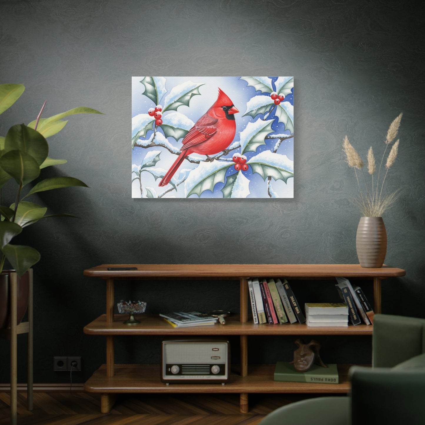 Winter Cardinal Canvas Art Print, Holiday Home Decor, Red Bird Wall Art, Christmas Decoration, Nature Artwork