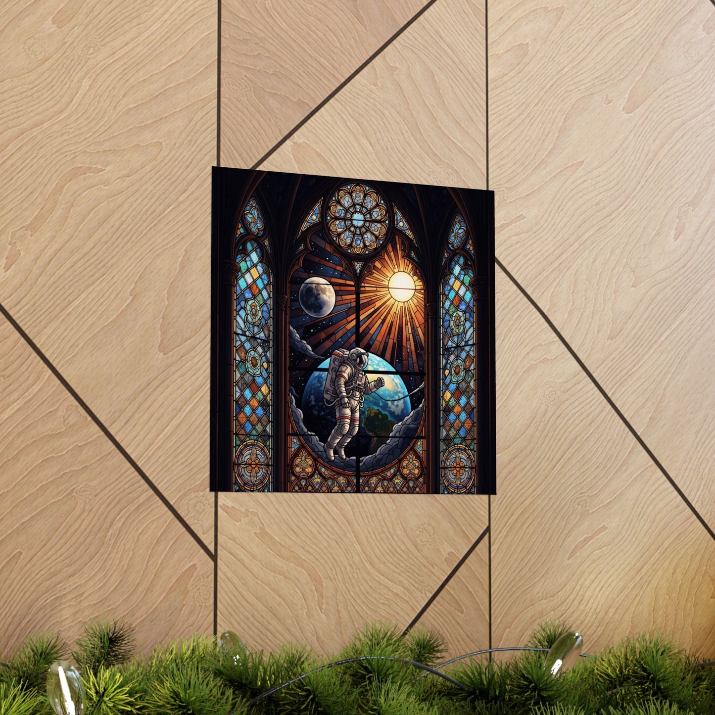 Astronaut Stained Glass Poster, Space Art Print, Celestial Wall Decor, Unique Gift for Space Lovers, Home Office Decoration