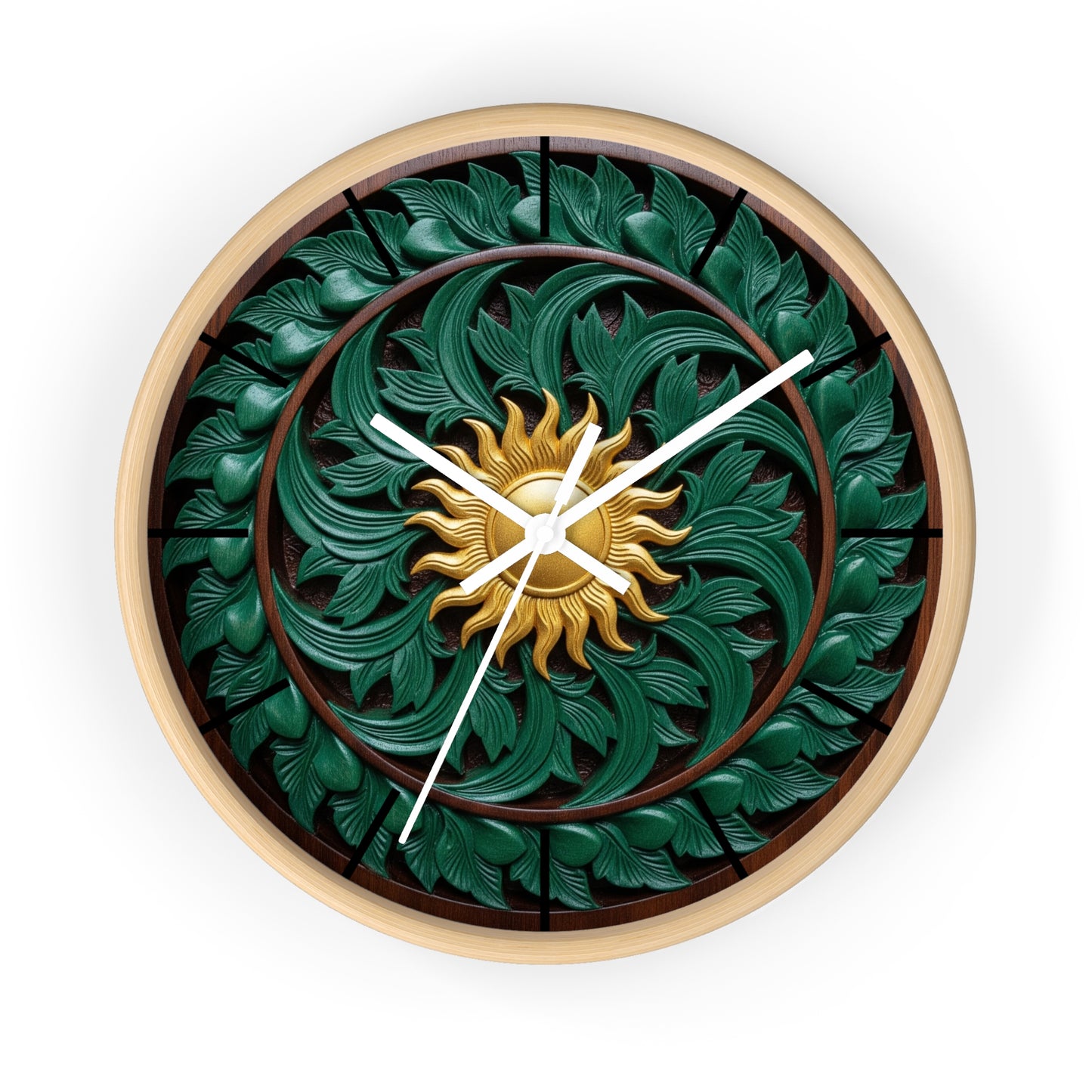 Nature-Inspired Wall Clock with Sun Motif, Home Decor, Eco-Friendly Gift, Artistic Timepiece, Greenery-Themed Clock