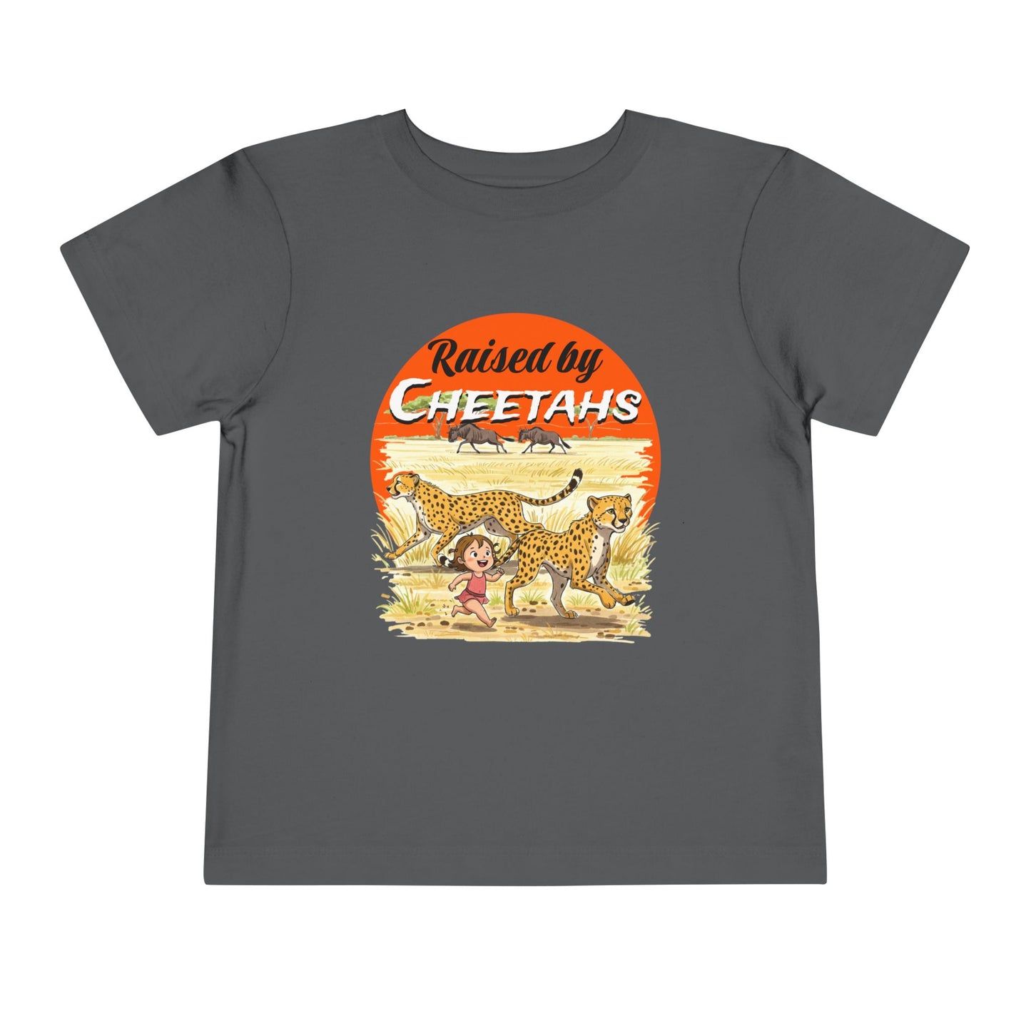 Toddler Short Sleeve Tee - Raised by Cheetahs Funny Adventure Shirt for Girls, Toddlers - Schmartypants
