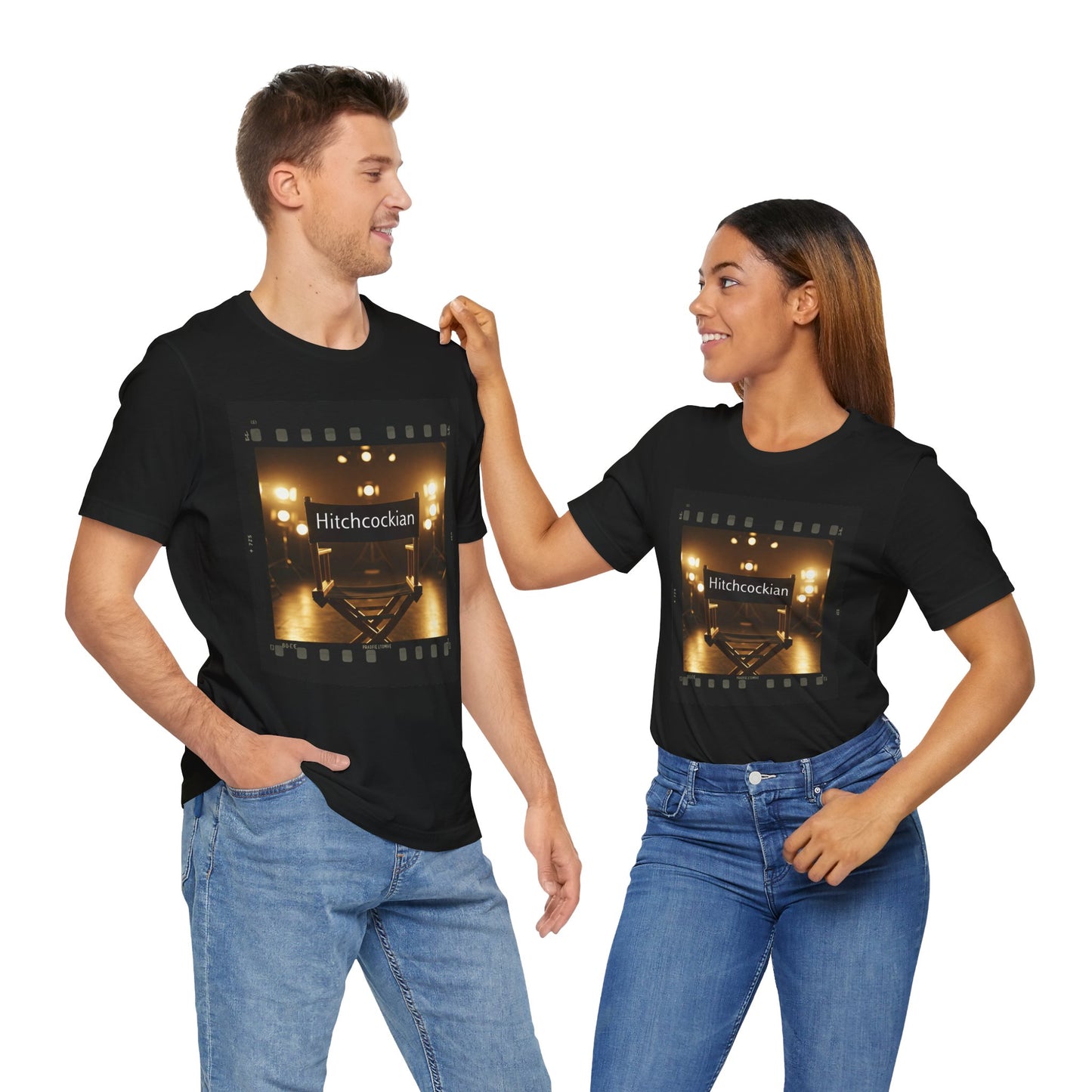 "Hitchcockian" Unisex Jersey Tee - Vintage Film Vibe T-Shirt for Film Lovers, Hitchcock Lovers, and Filmmakers - Schmartypants