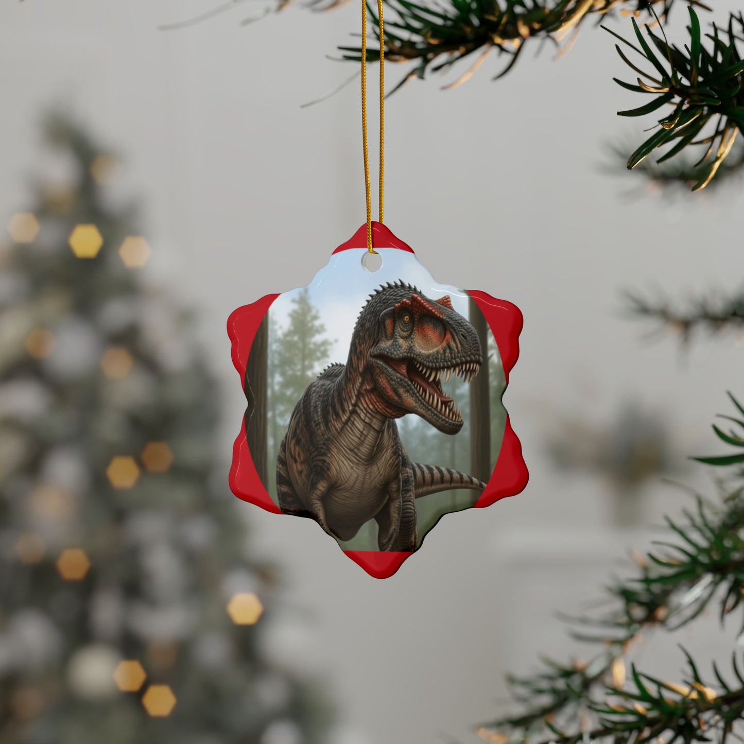Allosaurus Dinosaur Ceramic Ornaments for Kids, Unique Holiday Decorations, Fun Gift for Dinosaur Lovers, 2-Side Print Christmas Ornaments