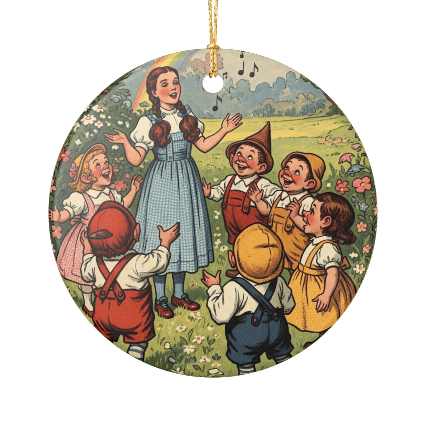 Ceramic Ornament, Wizard of Oz Christmas Tree Ornament, Dorothy and Munchkins, Xmas Decor, Holiday Gift, Collectible Decoration
