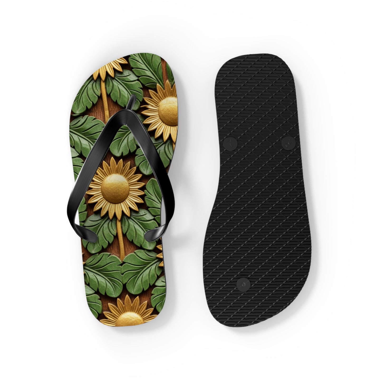 Stylish Floral Flip Flops, Personalized Beach Sandals, Sunflower Summer Footwear, Vacation Essential, Boho Chic Footwear