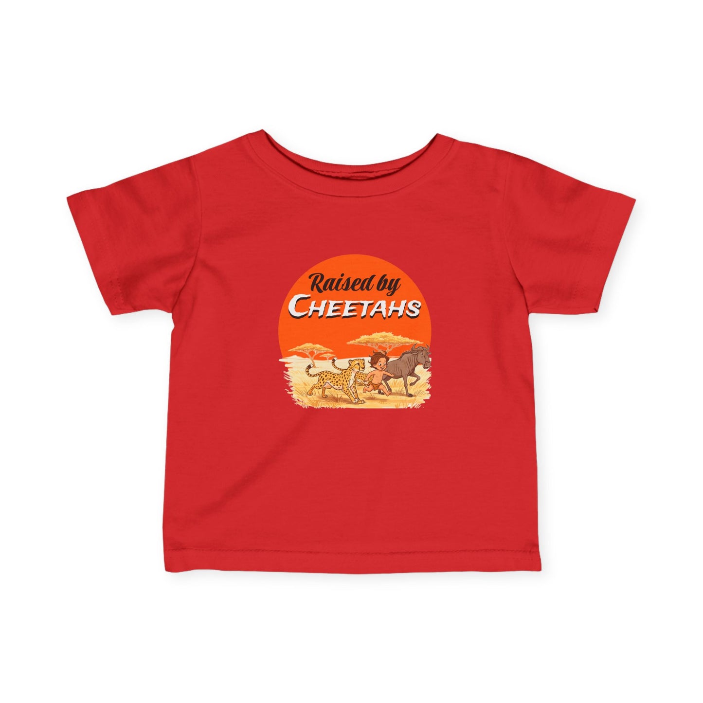 Infant Fine Jersey Tee: Funny Raised by Cheetahs T-Shirt, Baby Animal Shirt, Kids Safari Apparel, Cute Toddler Gift, Wild Animal Tee - Schmartypants