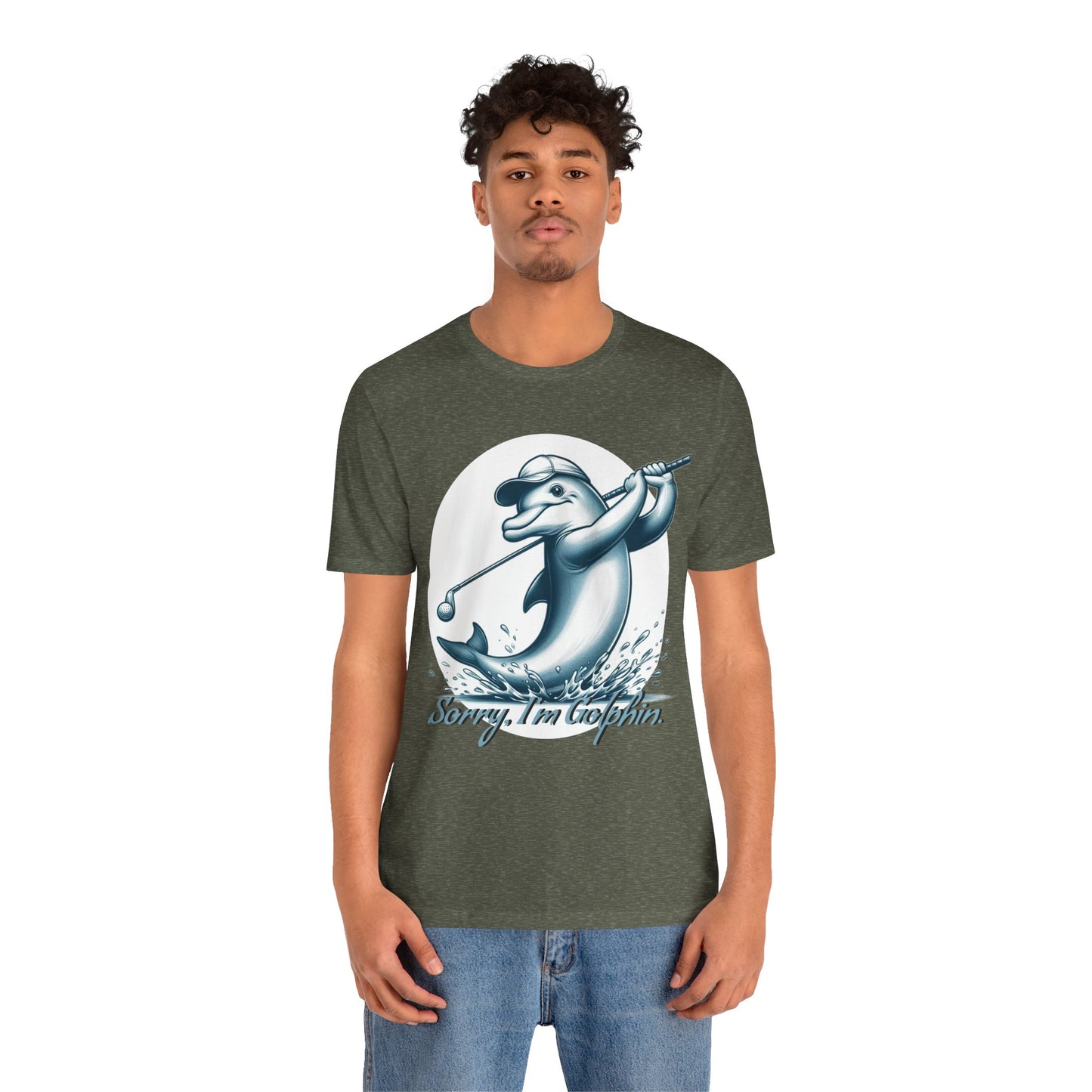 Funny Dolphin Golfing Tee - "Sorry, I’m Golphin" Unisex Jersey Short Sleeve Shirt - Dad Joke and Golfers Gift - Schmartypants