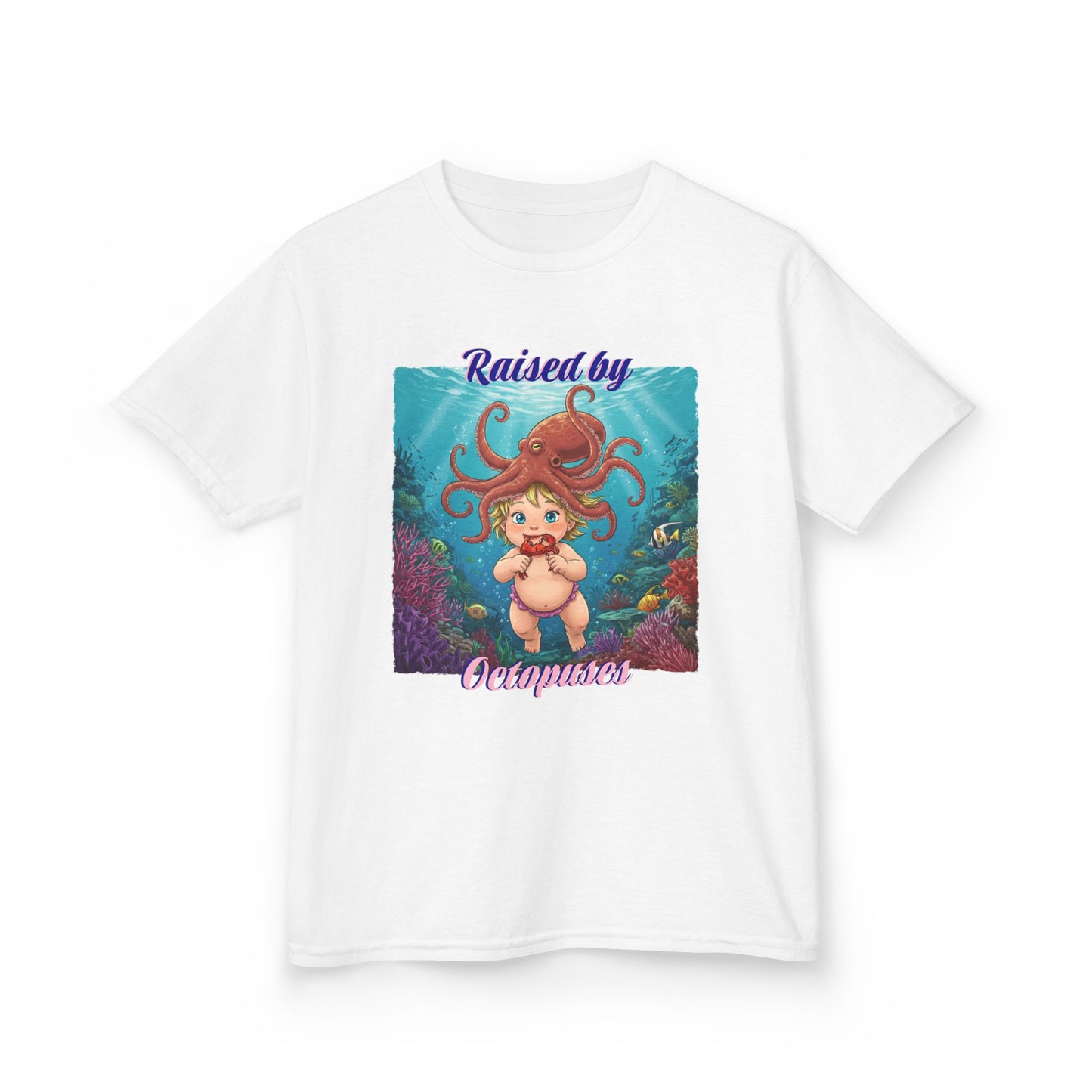 Ocean-Inspired Kids Tee - 'Raised by Octopuses' - Cute T-Shirt for Summer, Ocean Lovers, Birthday Gift, Under the Sea Theme, Fun Casual Wear
