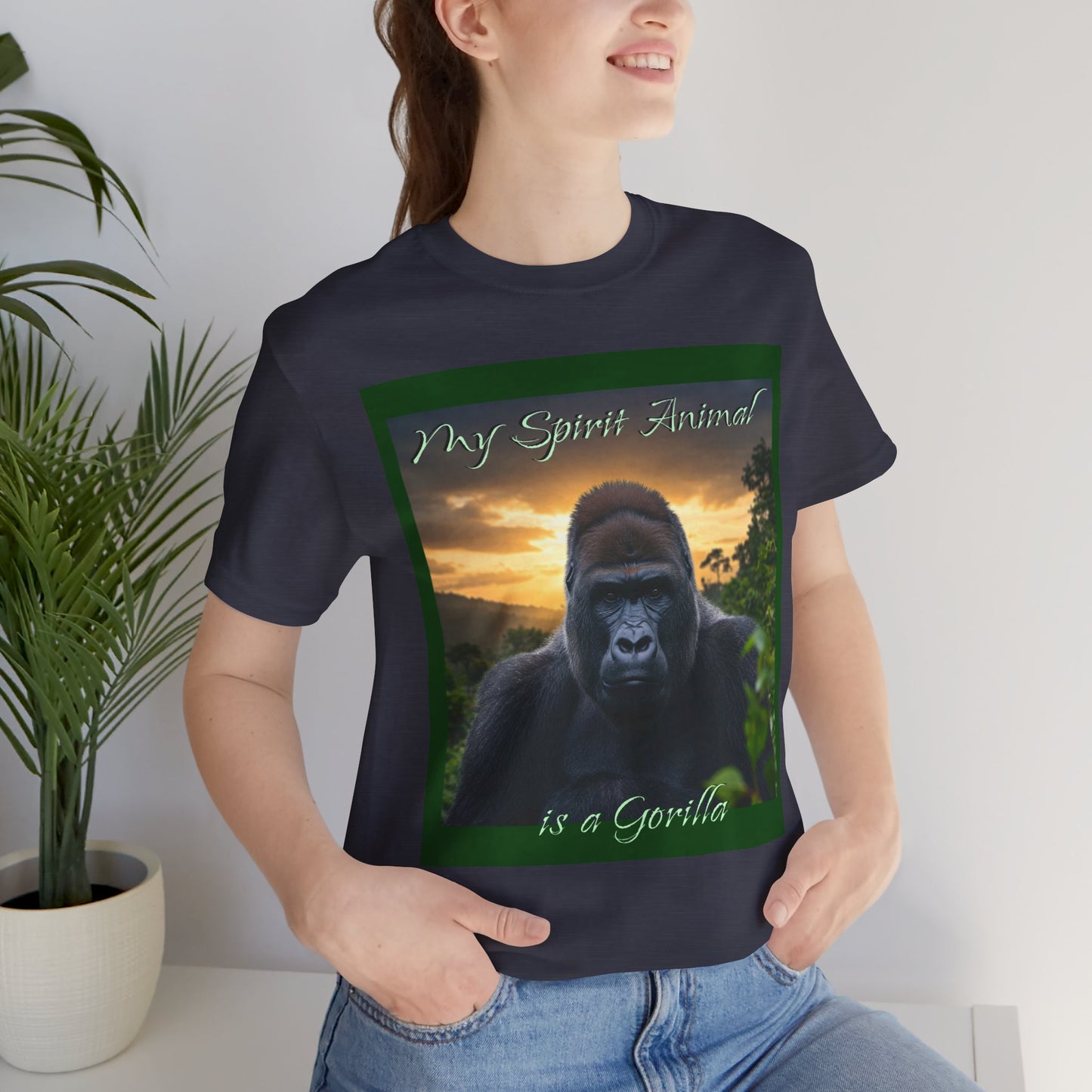'My Spirit Animal is a Gorilla' T-Shirt - Beautiful Unisex Jersey Tee for Animal Lovers, Conservationists - Schmartypants