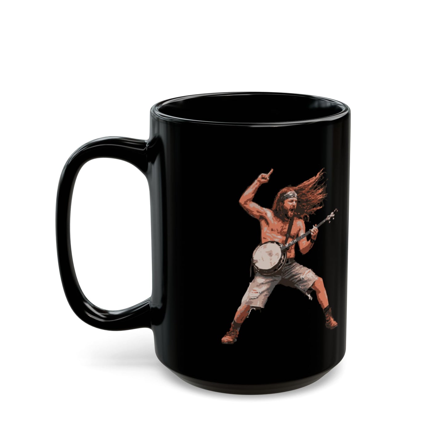 Rock & Roll Banjo God Mug - Black 11oz & 15oz Coffee Cups - Funny Banjo Player - Schmartypants