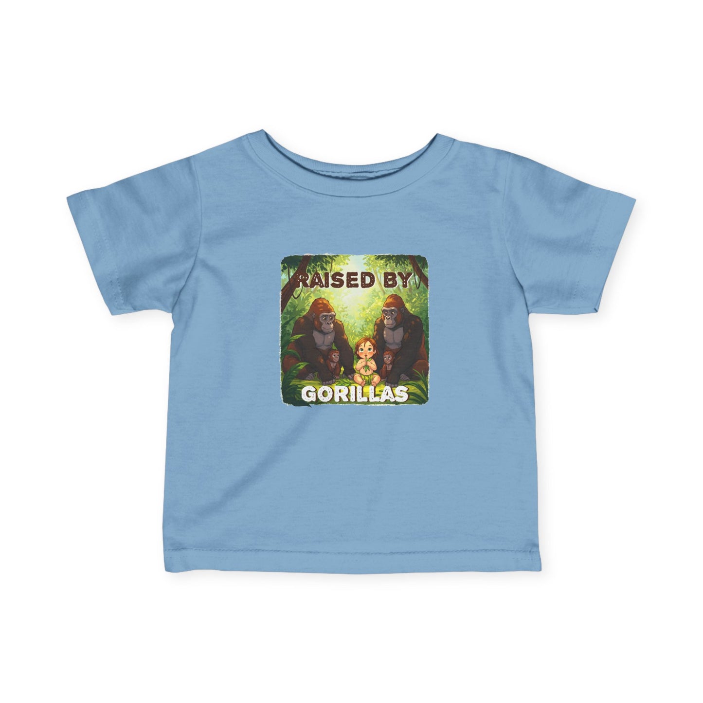 Adorable 'Raised by Gorillas' Funny Infant Fine Jersey Tee - Schmartypants