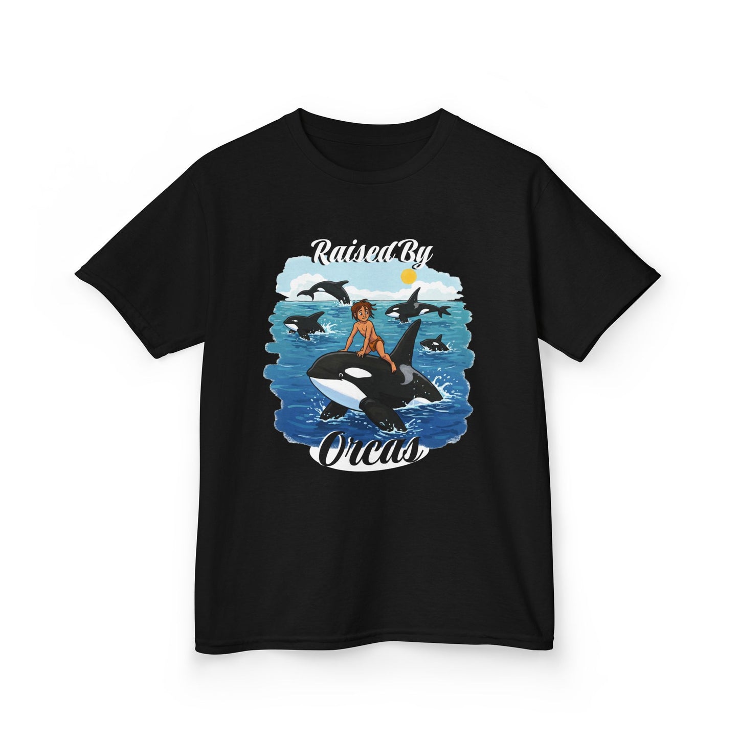 Funny Whale-Themed Kids Tee, 'Raised By Orcas' Shirt - Perfect for Ocean Lovers, Gifts for Birthdays, Summer Camps, Beach Days, Fun Tees