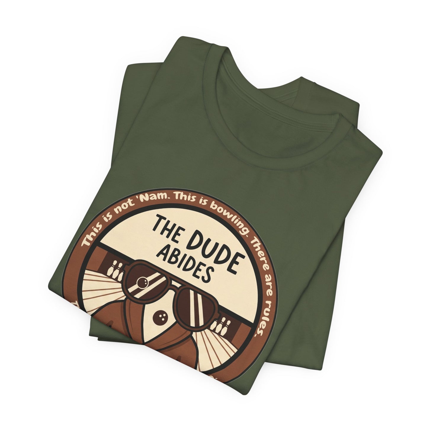 The Dude Abides Tee, Unisex T-Shirt for Movie Lovers, Gift for The Big Lebowski Fans, Casual Wear, Retro Vibe Bowling Tee