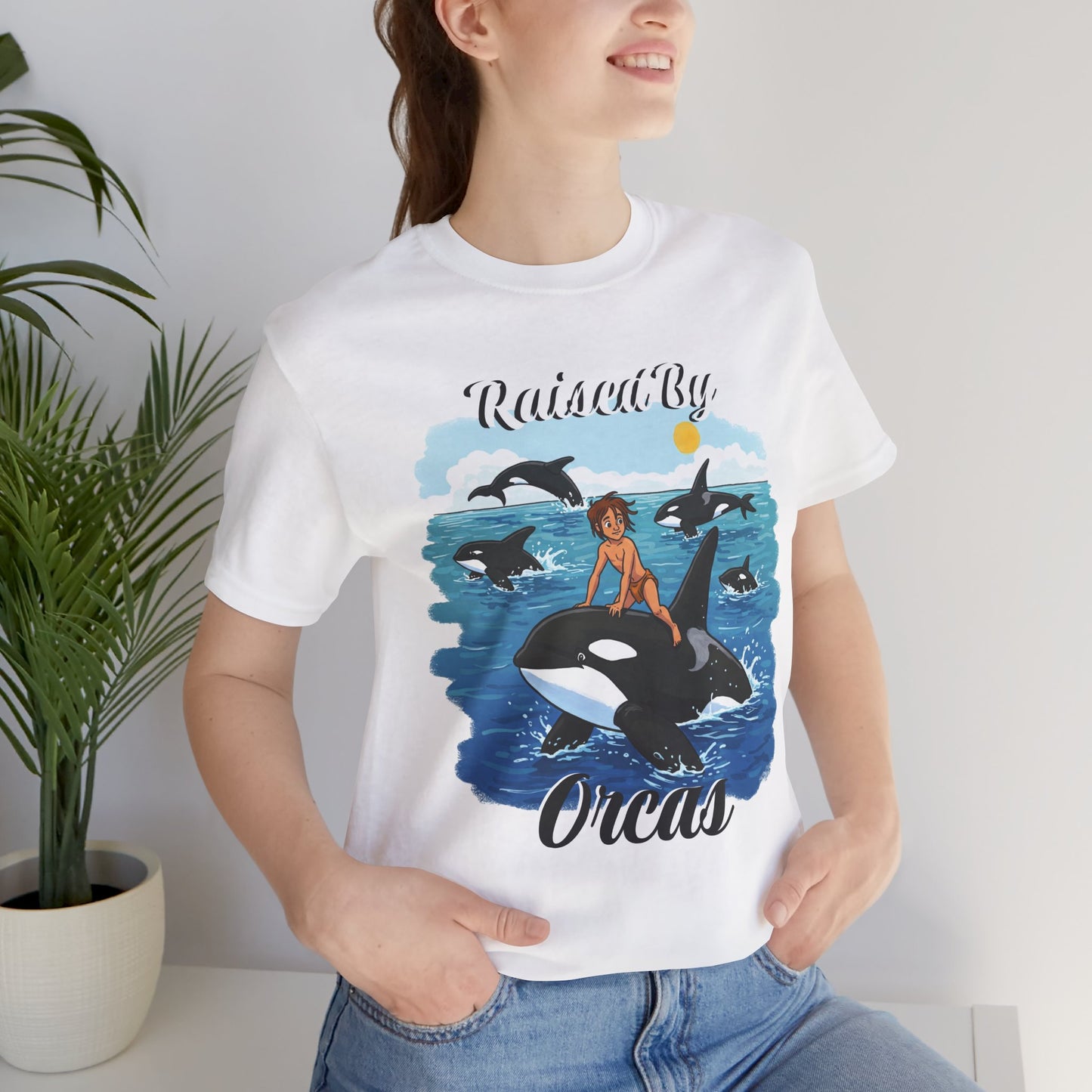 Funny 'Raised by Orca's' Tee - Perfect for Ocean Lovers, Beach Days, Summer Vacations, Gift for Marine Life Enthusiasts, Cute Animal Shirt