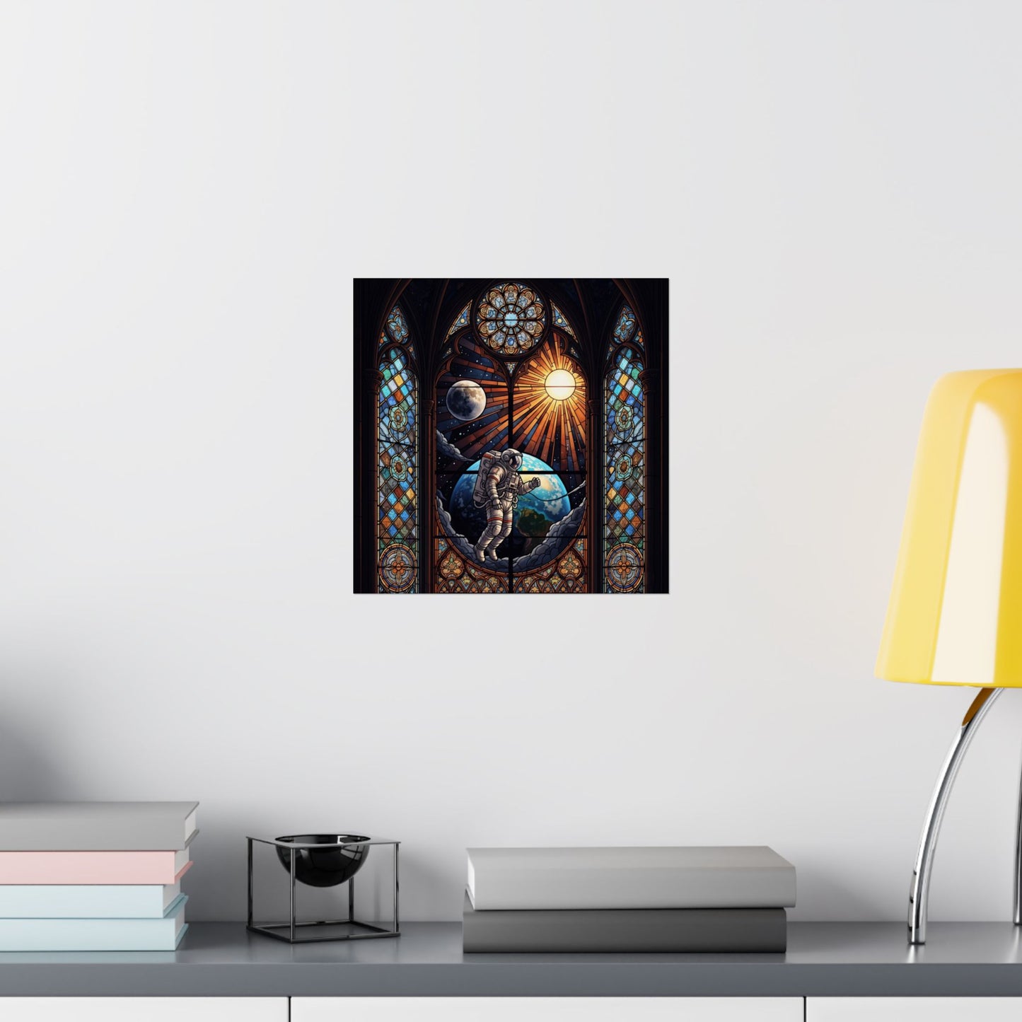 Astronaut Stained Glass Poster, Space Art Print, Celestial Wall Decor, Unique Gift for Space Lovers, Home Office Decoration
