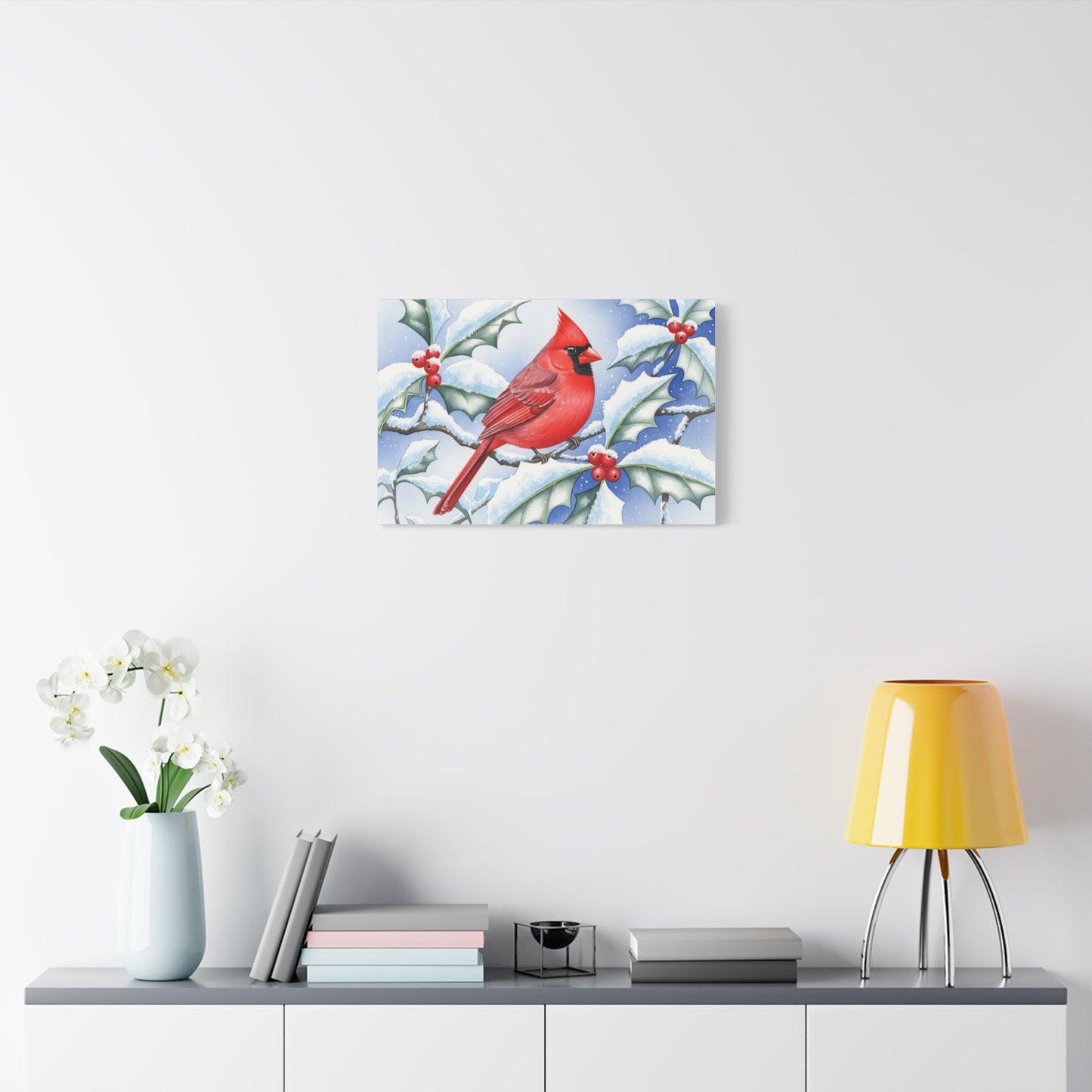 Winter Cardinal Canvas Art Print, Holiday Home Decor, Red Bird Wall Art, Christmas Decoration, Nature Artwork