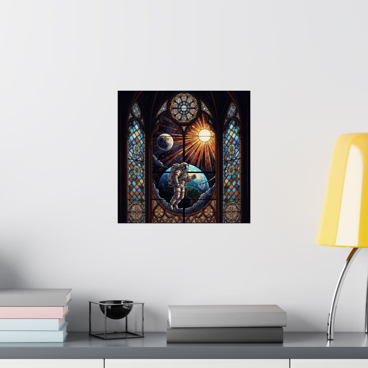 Astronaut Stained Glass Poster, Space Art Print, Celestial Wall Decor, Unique Gift for Space Lovers, Home Office Decoration