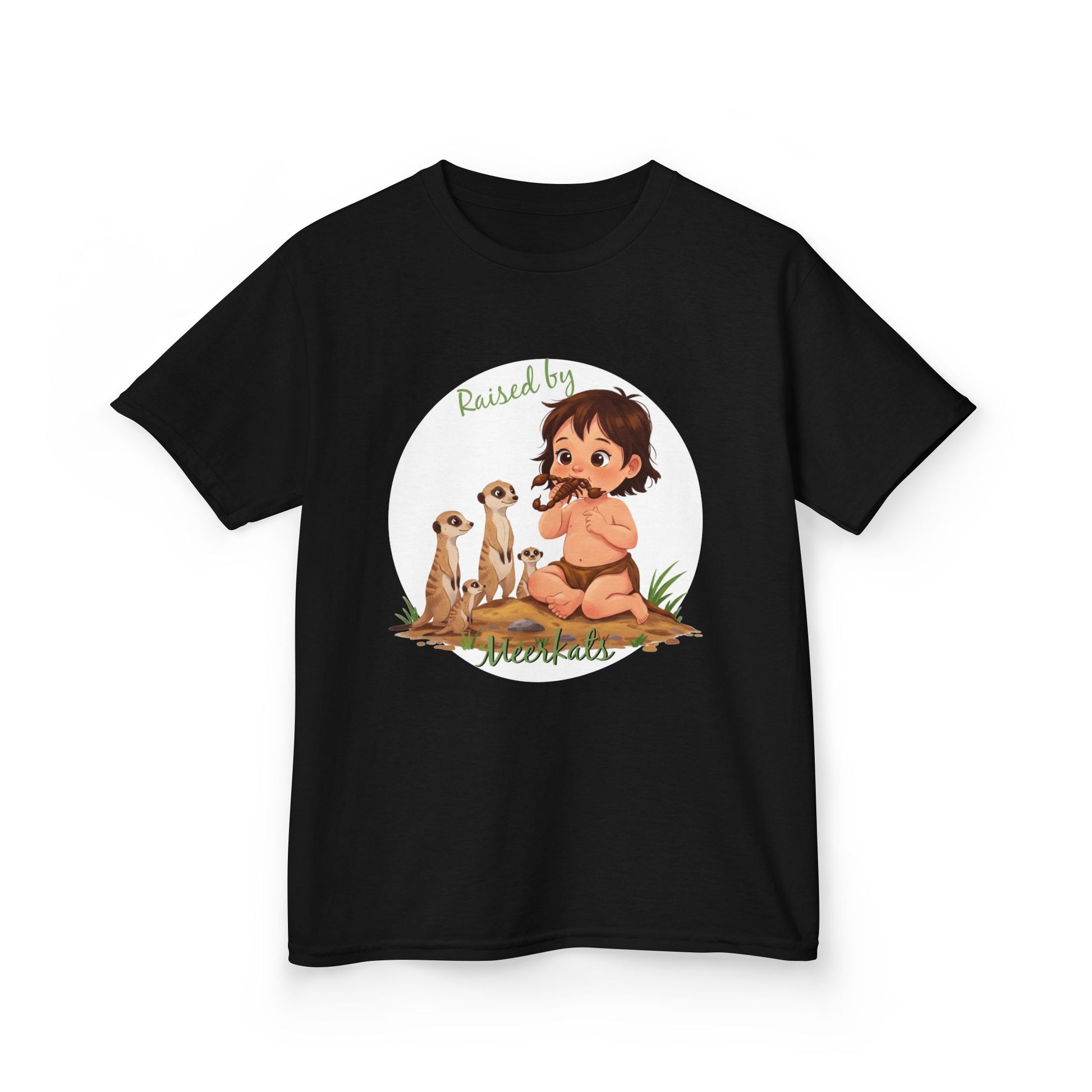 Sweet and Funny 'Raised by Meerkats' Kids Heavy Cotton™ Tee for Girls Who Love Meerkats, Wildlife - Schmartypants