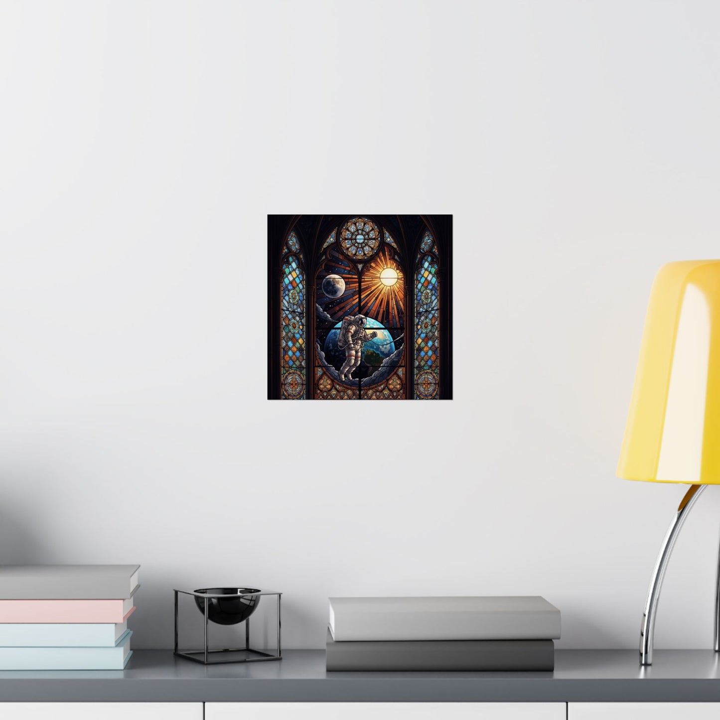 Astronaut Stained Glass Poster, Space Art Print, Celestial Wall Decor, Unique Gift for Space Lovers, Home Office Decoration