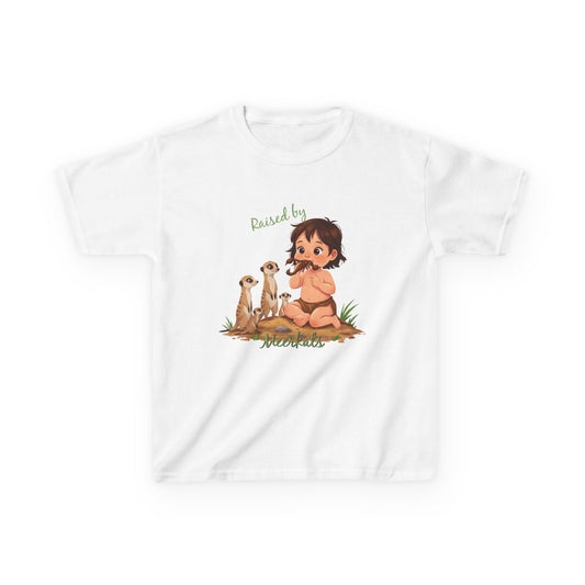 Sweet and Funny 'Raised by Meerkats' Kids Heavy Cotton™ Tee for Girls Who Love Meerkats, Wildlife - Schmartypants