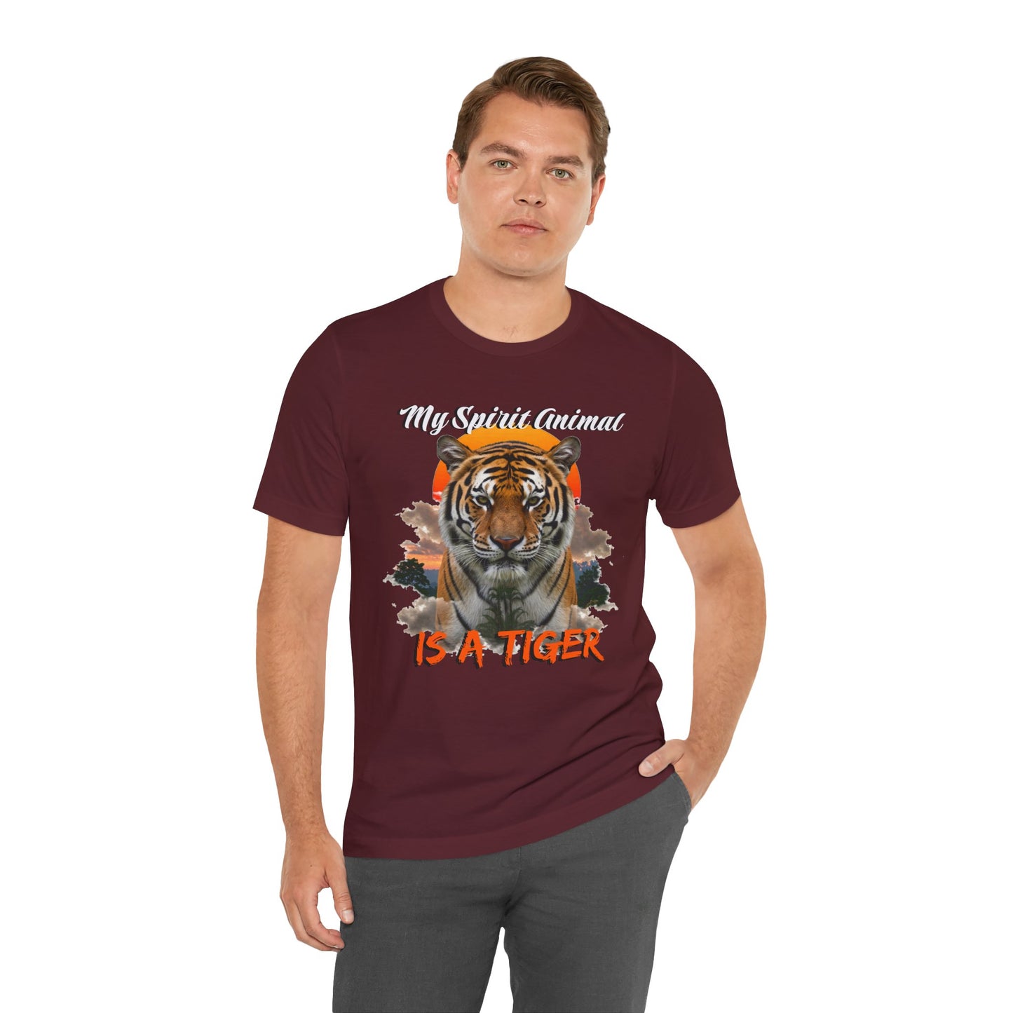 My Spirit Animal is a Tiger Tee - Unisex Jersey Short Sleeve T-Shirt, Inspirational Fierce Nature Apparel for Tiger Lovers, Casual Wear, Zoo