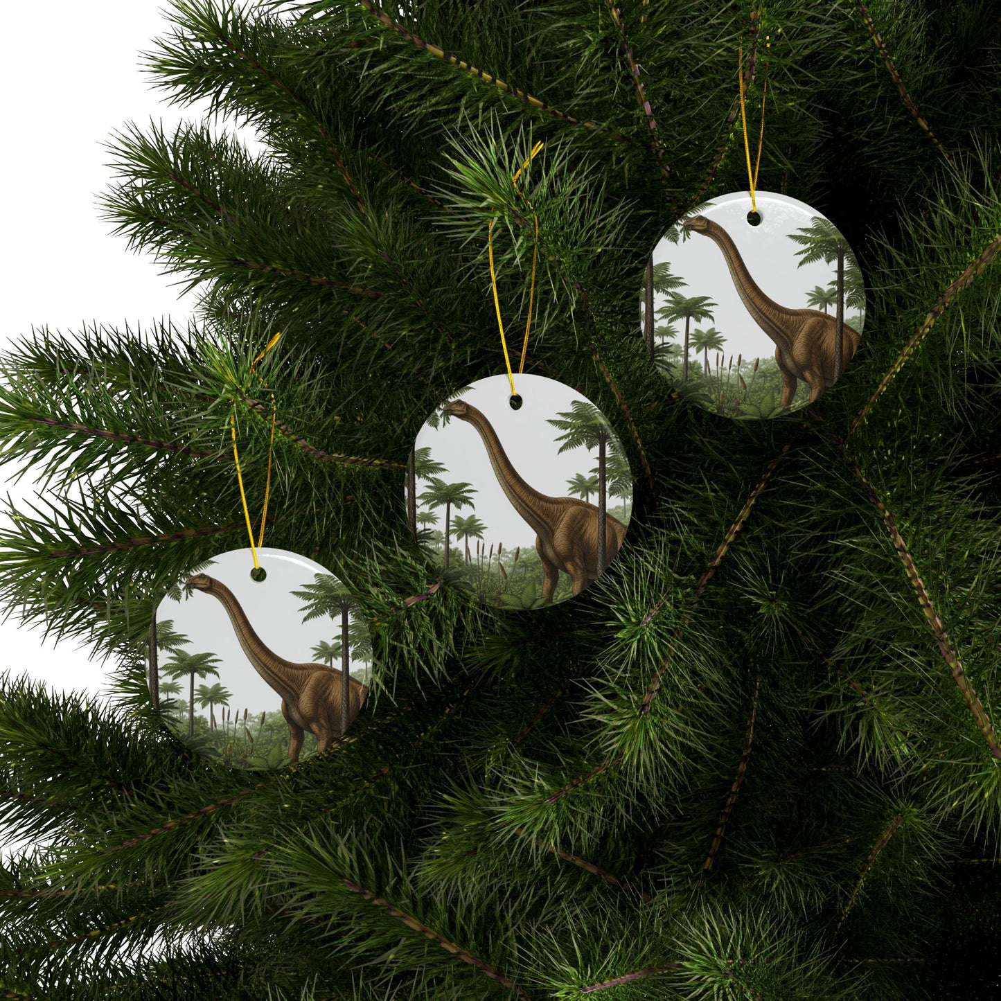 Apatosaurus Dinosaur Ceramic Ornaments, 2-Sided Print, Holiday Decor, Gift for Kids, Tree Decoration, Jurassic Theme
