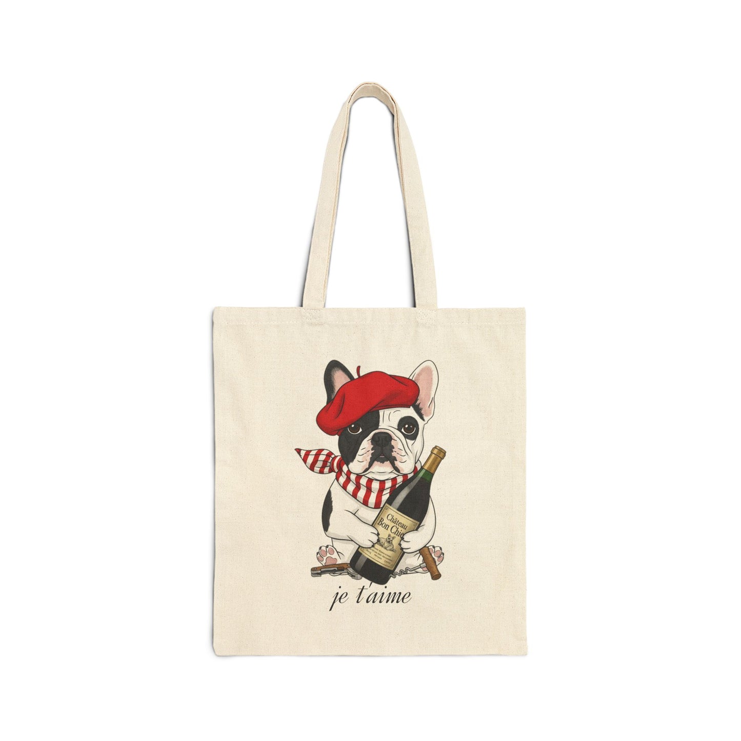 Chic French Bulldog 'je t'aime' Canvas Tote Bag - Eco-Friendly Shopping, Gift for Dog Lovers, Cute Beach Bag, Pet Owner Accessory