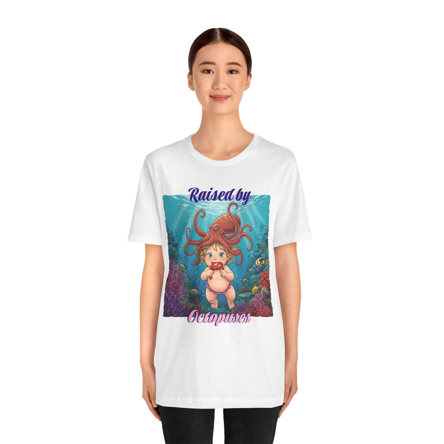 'Raised by Octopuses' Funny Octopus Themed Unisex Tee, Perfect for Ocean Lovers, Birthday Gift, Casual Wear, Summer Outing, Nautical Themed Apparel