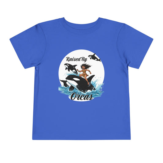 Toddler Short Sleeve Tee - Funny 'Raised By Orcas' Design, Cute Kids Shirt, Whale Lover Top, Birthday Gift, Ocean Theme Clothing