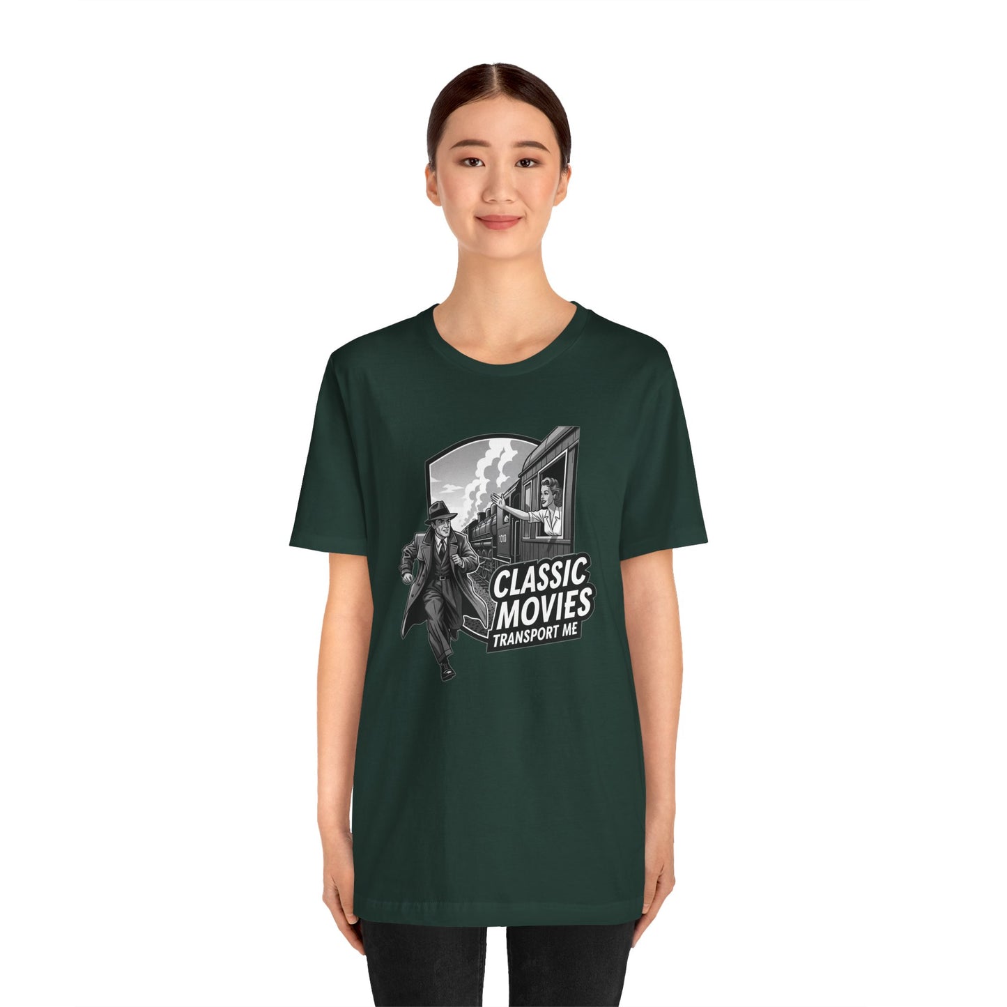 Classic Movies Transport Me Unisex Tee, Vintage Movie Lover Shirt, Locomotive T-Shirt, Film Buff Gift, Nostalgic Film Apparel