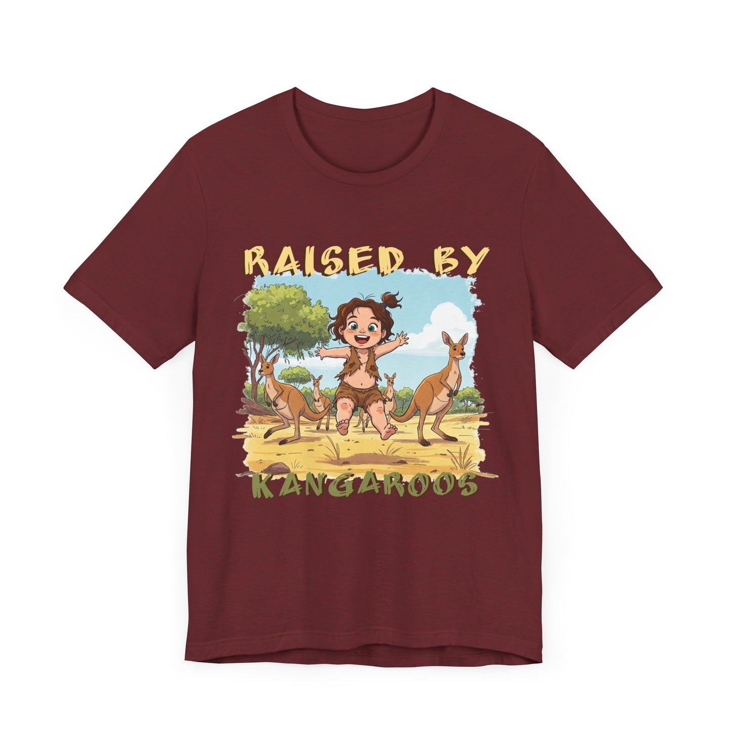 Cute, Funny Kangaroo Vibe Unisex Tee - "Raised by Kangaroos" (female character) - Australian Theme - Schmartypants