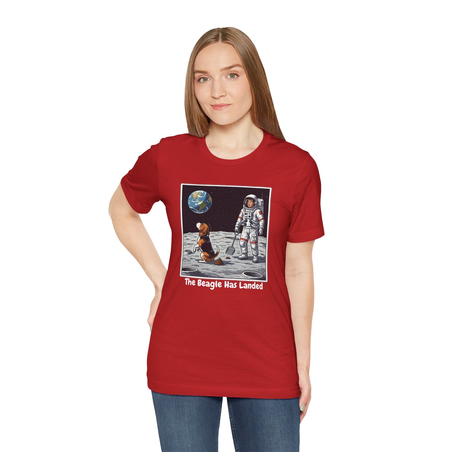 Funny Beagle Moon Landing Tee - "The Beagle Has Landed" Graphic, Pooper Scooping Astronaut Shirt, Unisex Casual T-Shirt, Cool Pet Gift