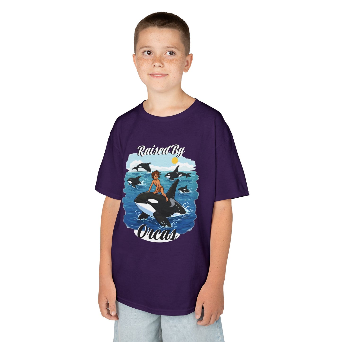 Funny Whale-Themed Kids Tee, 'Raised By Orcas' Shirt - Perfect for Ocean Lovers, Gifts for Birthdays, Summer Camps, Beach Days, Fun Tees