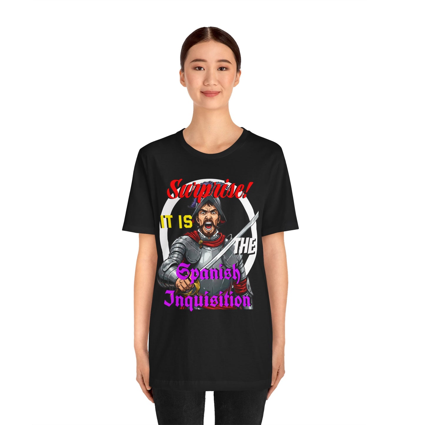 Hilarious Spanish Inquisition T-Shirt, British Humor Tee, Unisex Short Sleeve, Ideal for Parties, Gifts, Comedy Lovers