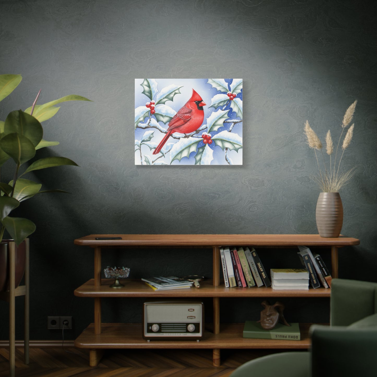 Winter Cardinal Canvas Art Print, Holiday Home Decor, Red Bird Wall Art, Christmas Decoration, Nature Artwork