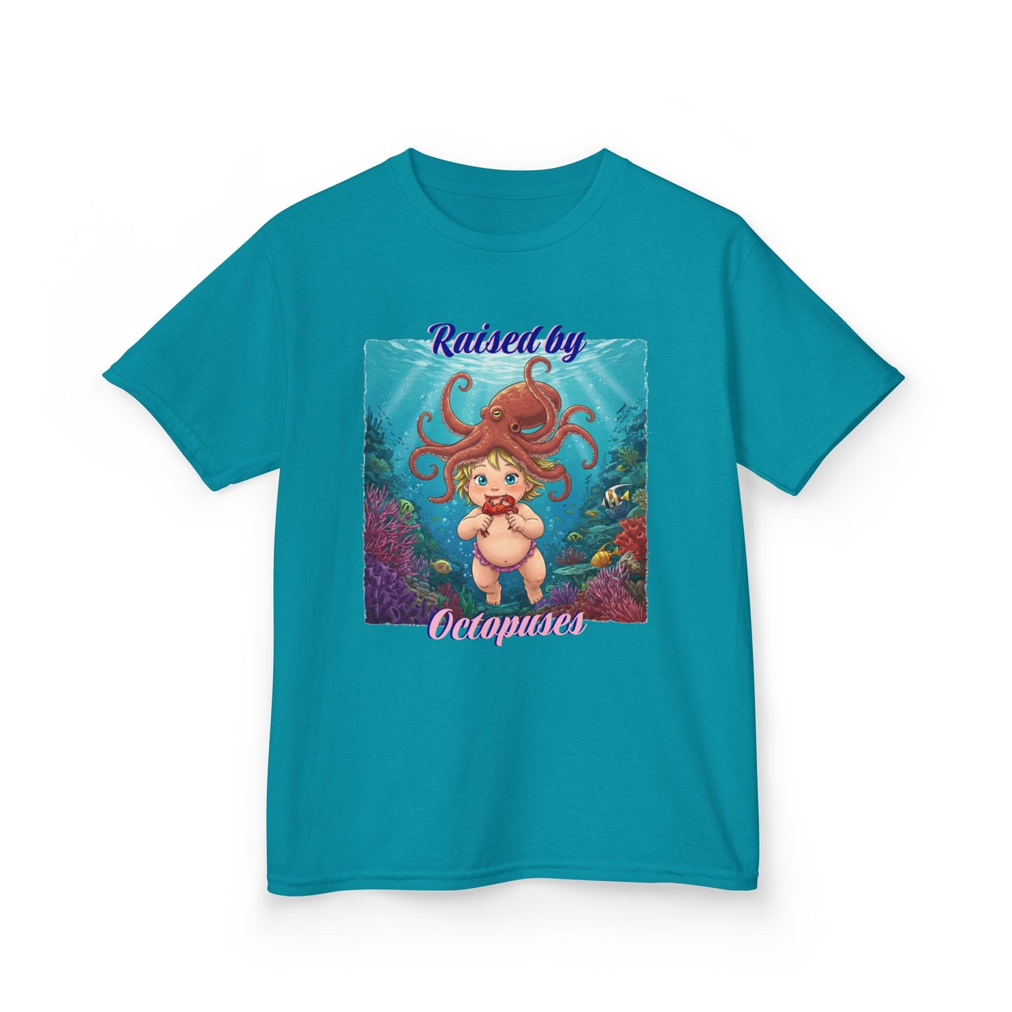 Ocean-Inspired Kids Tee - 'Raised by Octopuses' - Cute T-Shirt for Summer, Ocean Lovers, Birthday Gift, Under the Sea Theme, Fun Casual Wear