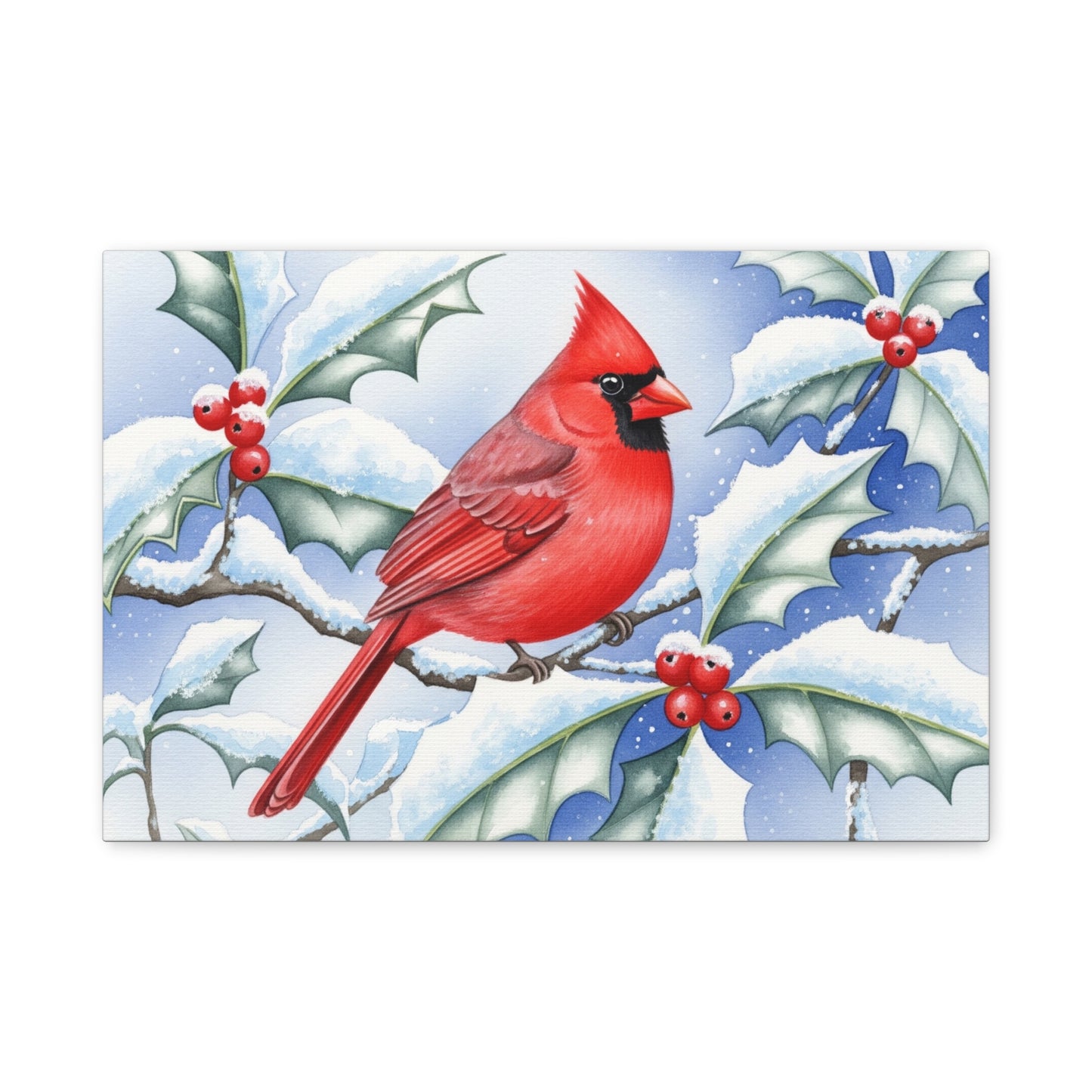 Winter Cardinal Canvas Art Print, Holiday Home Decor, Red Bird Wall Art, Christmas Decoration, Nature Artwork