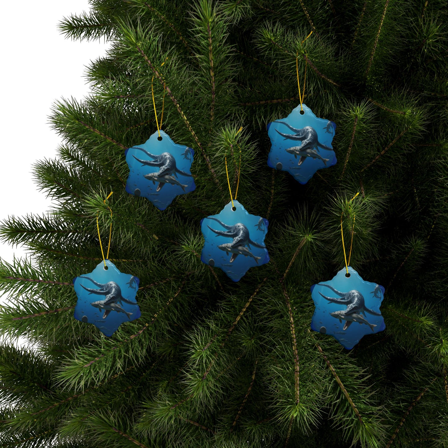 Ceramic Ornaments, Dinosaur Plesiosaur Decor, 2-Side Print, Holiday Tree Decoration, Christmas Ornament, Dino Lover Gift, Prehistoric Decor,