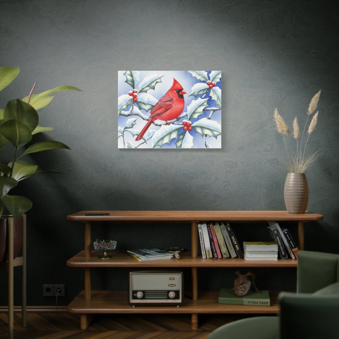 Winter Cardinal Canvas Art Print, Holiday Home Decor, Red Bird Wall Art, Christmas Decoration, Nature Artwork