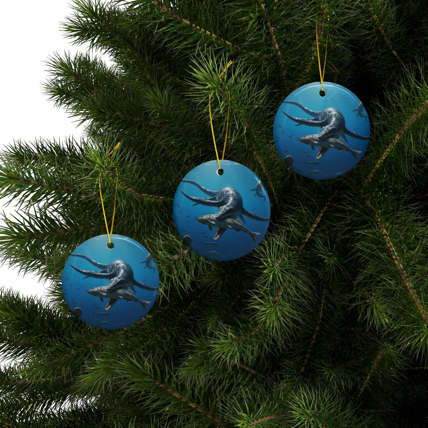 Ceramic Ornaments, Dinosaur Plesiosaur Decor, 2-Side Print, Holiday Tree Decoration, Christmas Ornament, Dino Lover Gift, Prehistoric Decor,
