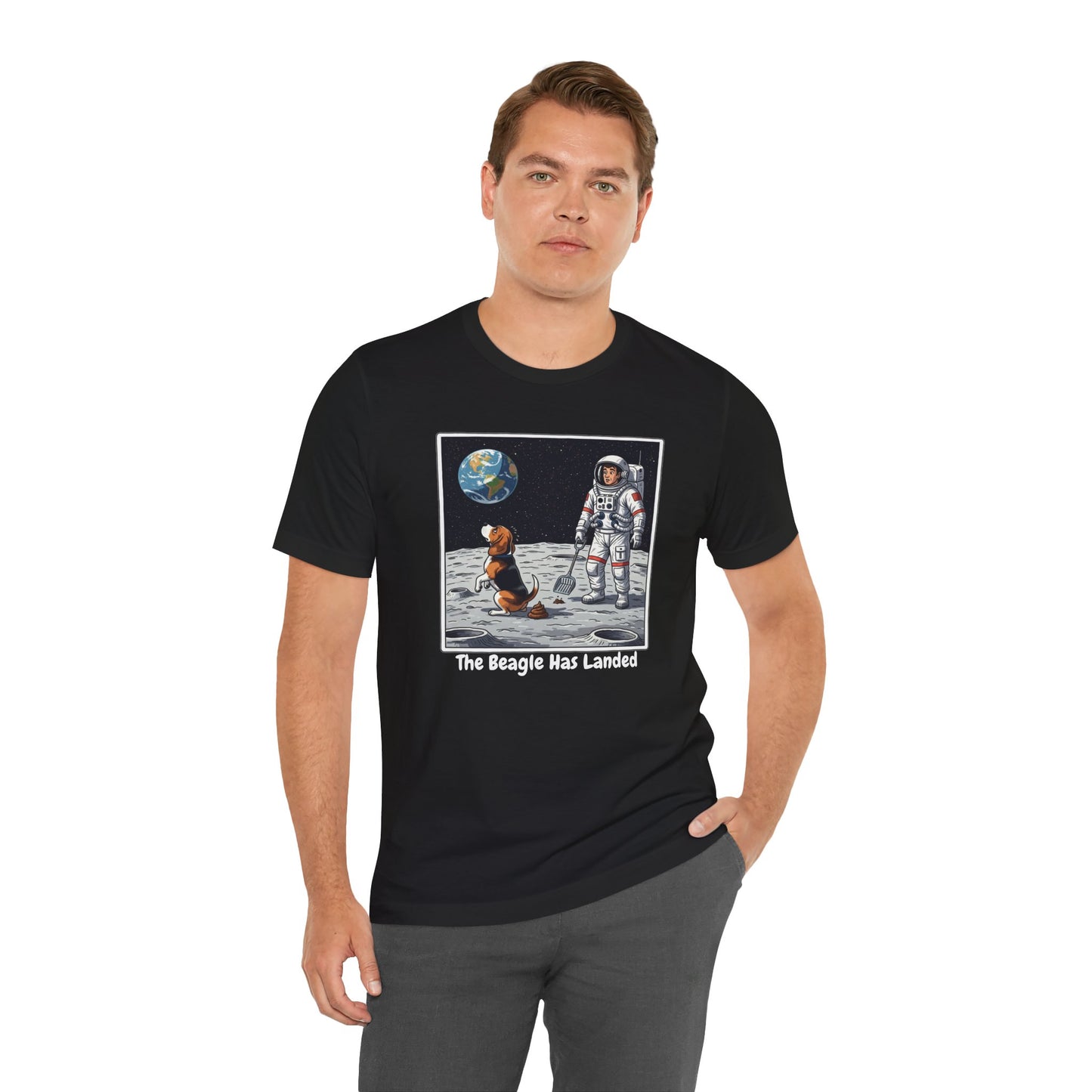 Funny Beagle Moon Landing Tee - "The Beagle Has Landed" Graphic, Pooper Scooping Astronaut Shirt, Unisex Casual T-Shirt, Cool Pet Gift