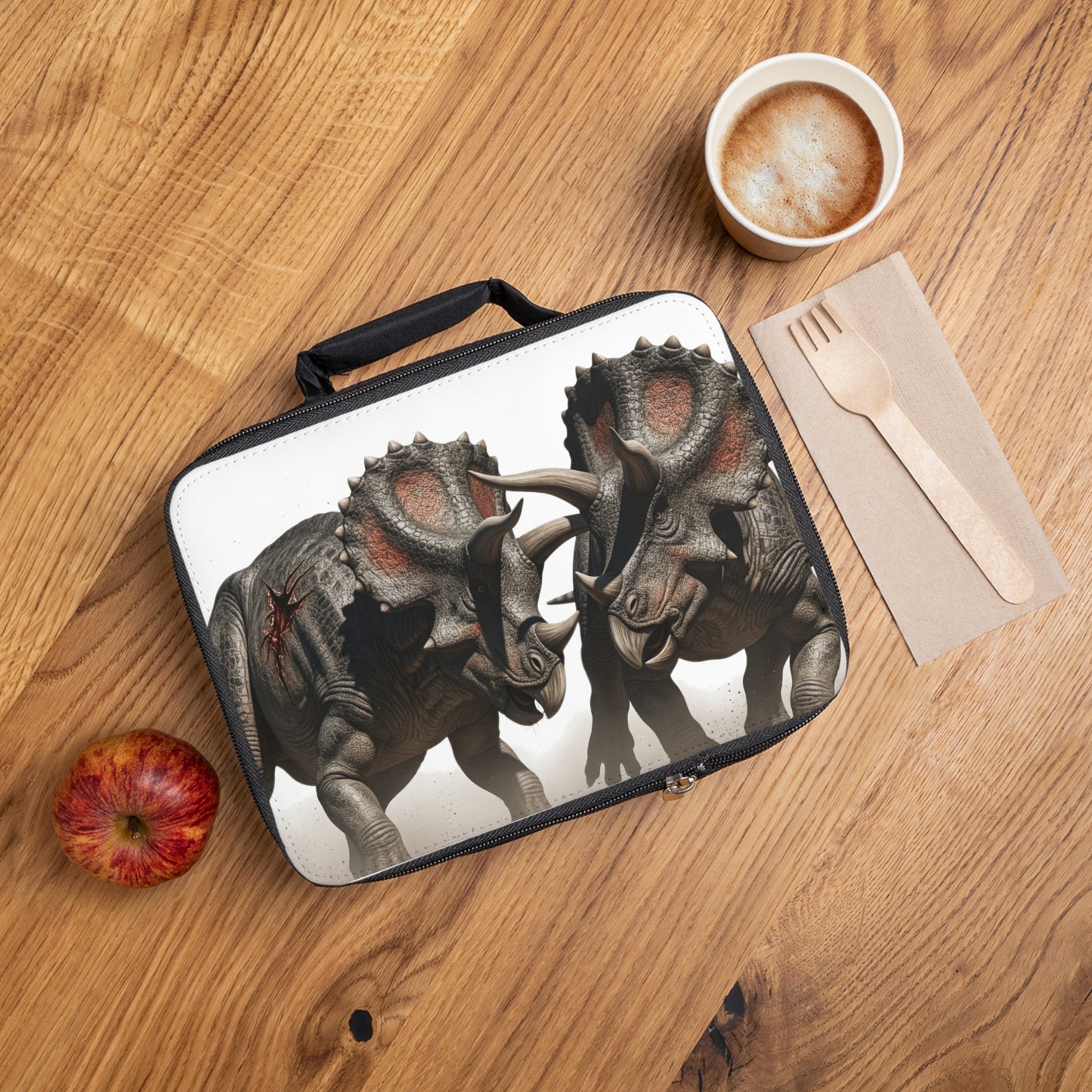 Battling Triceratops Dino-Themed Lunch Bag for Kids, Perfect for School, Parties, Outdoor Adventures, Fun Lunchbox, Unique Gift Idea