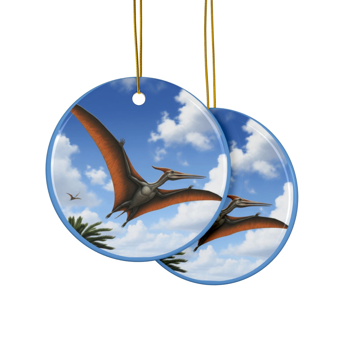Pterosaur Dinosaur-Themed Ceramic Ornaments for Holiday Decor, 2-Sided Print for Kids, Christmas Tree, Birthdays, Jurassic Era Party Favors
