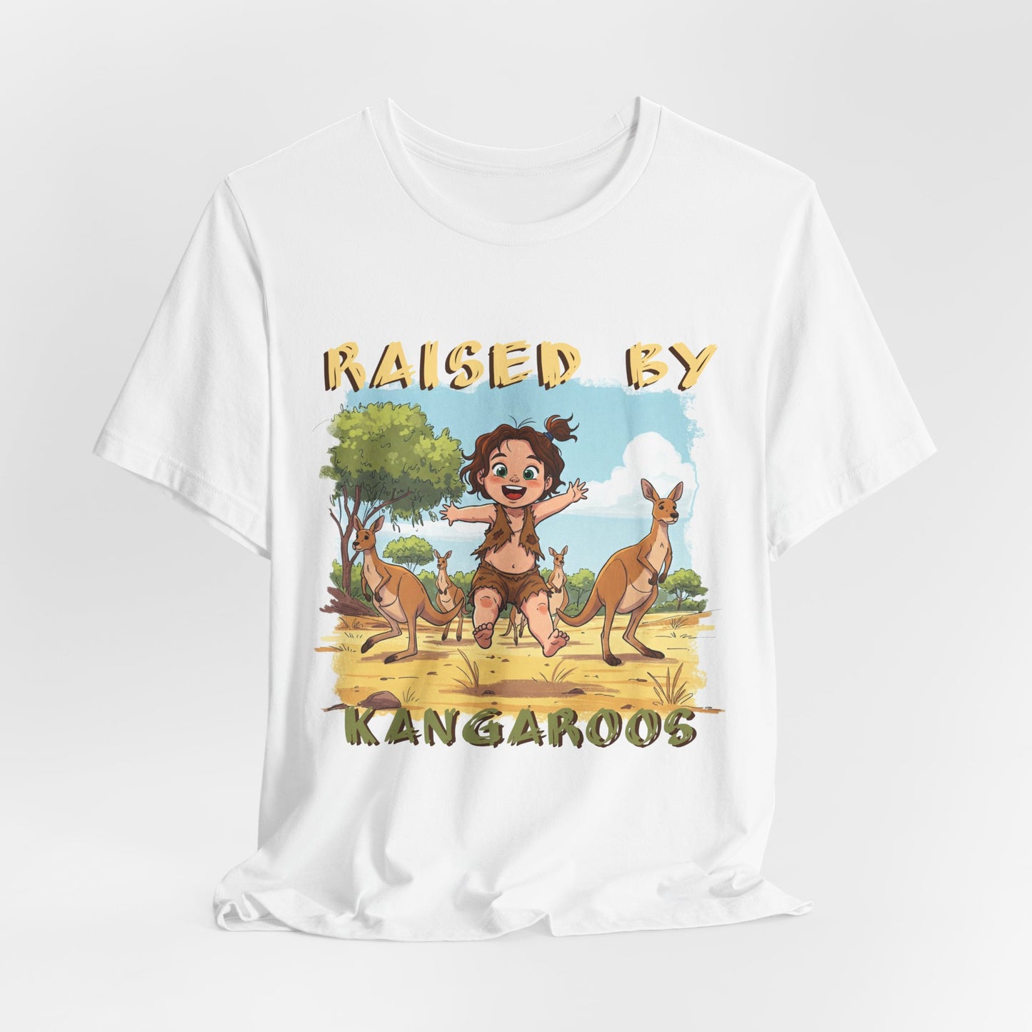Cute, Funny Kangaroo Vibe Unisex Tee - "Raised by Kangaroos" (female character) - Australian Theme - Schmartypants