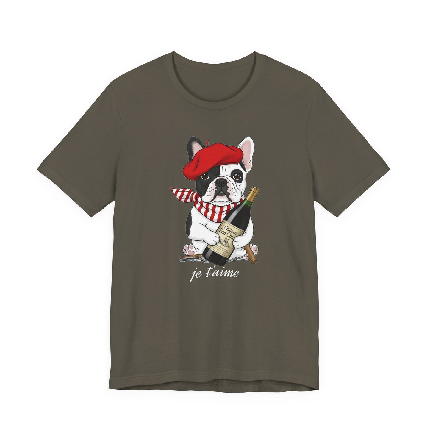 Cute French Bulldog Lovers Tee, Casual Wear, Je t'aime Shirt, Unisex T-Shirt for Birthdays, Anniversaries, Pet Lovers
