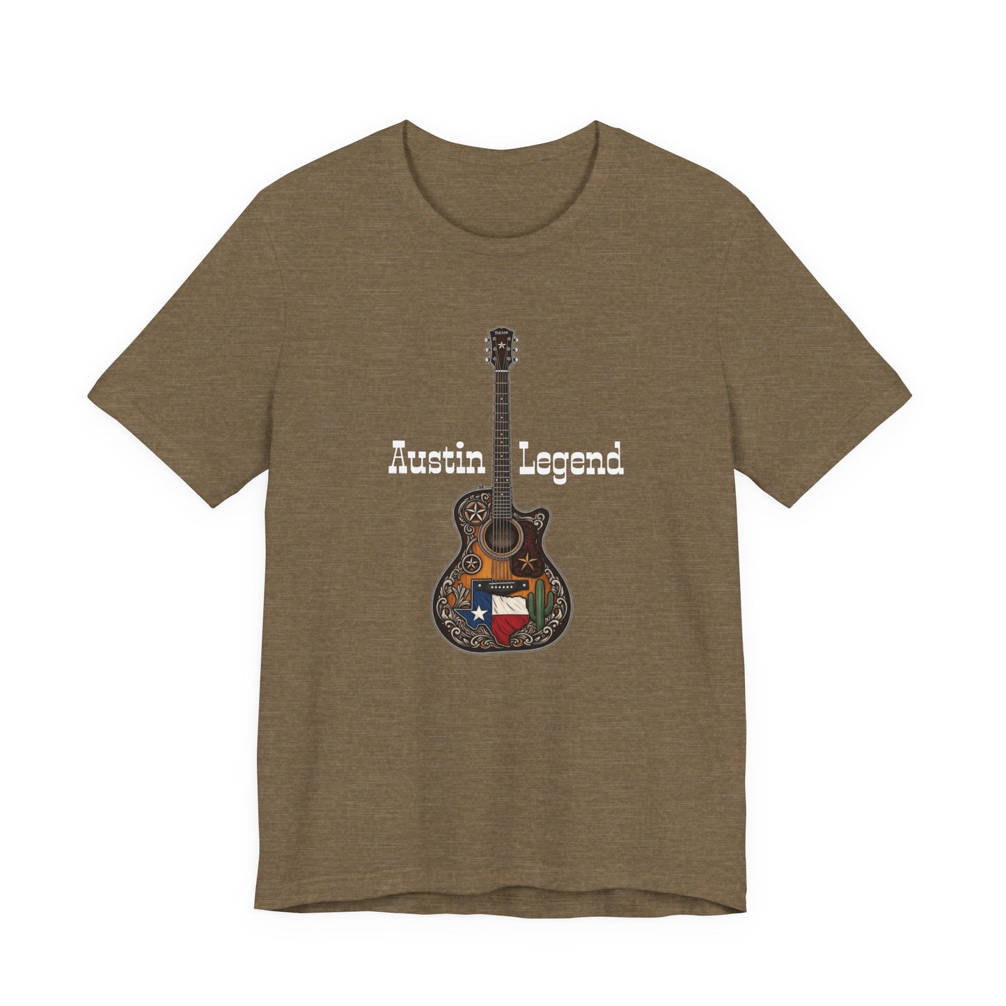 Austin Legend Guitar Tee | Unisex Short Sleeve T-Shirt, Music Lover Gift, Austin TX Souvenir, Casual Wear, Festival Apparel
