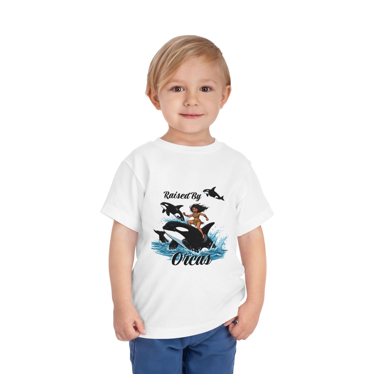 Toddler Short Sleeve Tee - Funny 'Raised By Orcas' Design, Cute Kids Shirt, Whale Lover Top, Birthday Gift, Ocean Theme Clothing