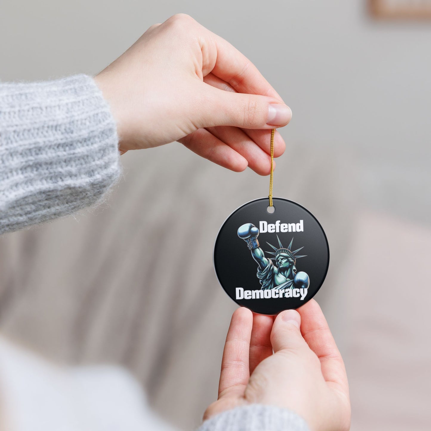 Ceramic Ornament - Defend Democracy, Political Decor, Holiday Decoration, Home Office Gift, Activist Ornament