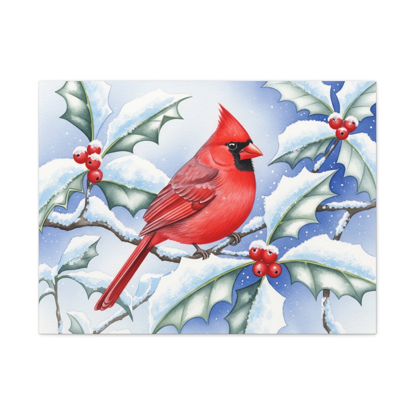 Winter Cardinal Canvas Art Print, Holiday Home Decor, Red Bird Wall Art, Christmas Decoration, Nature Artwork