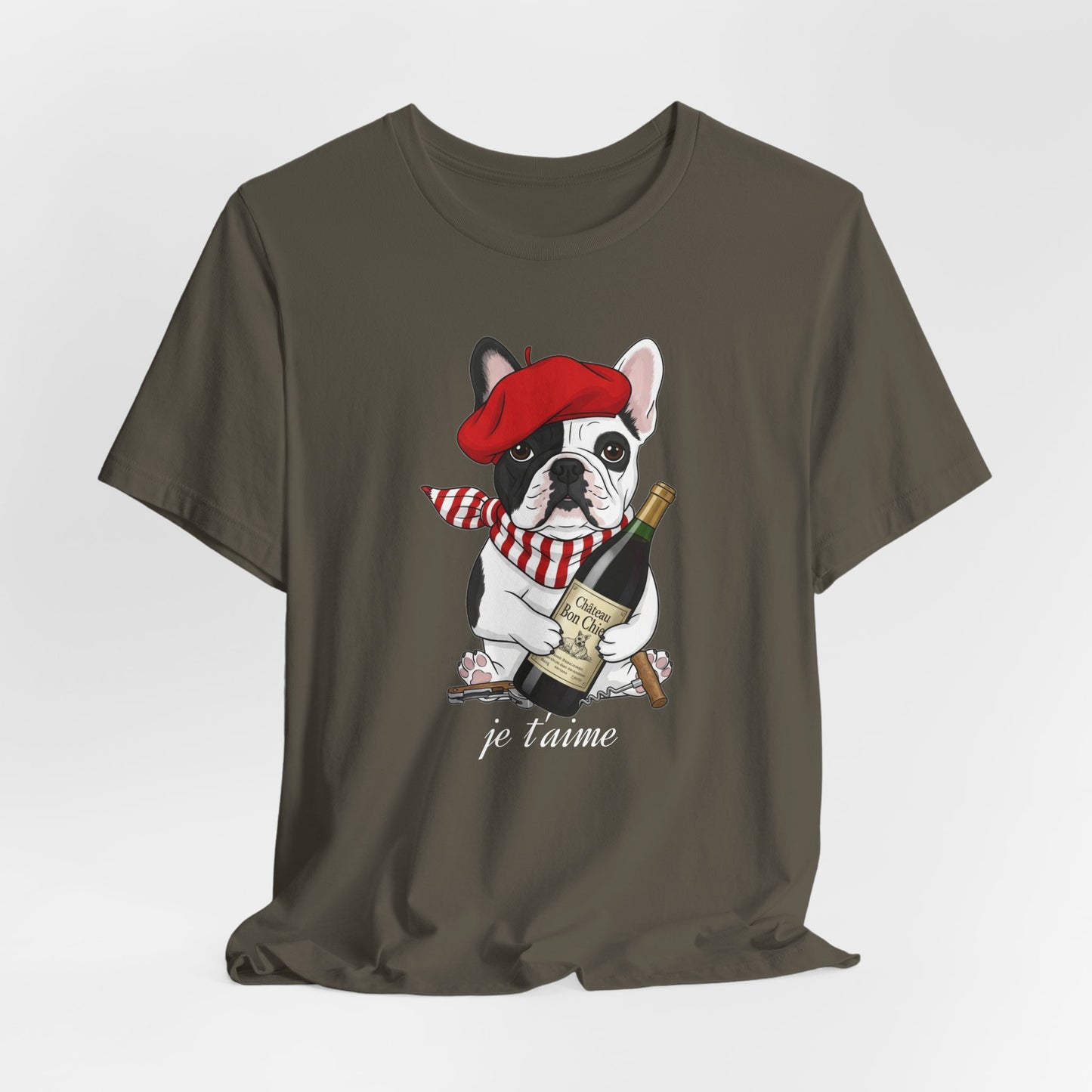 Cute French Bulldog Lovers Tee, Casual Wear, Je t'aime Shirt, Unisex T-Shirt for Birthdays, Anniversaries, Pet Lovers