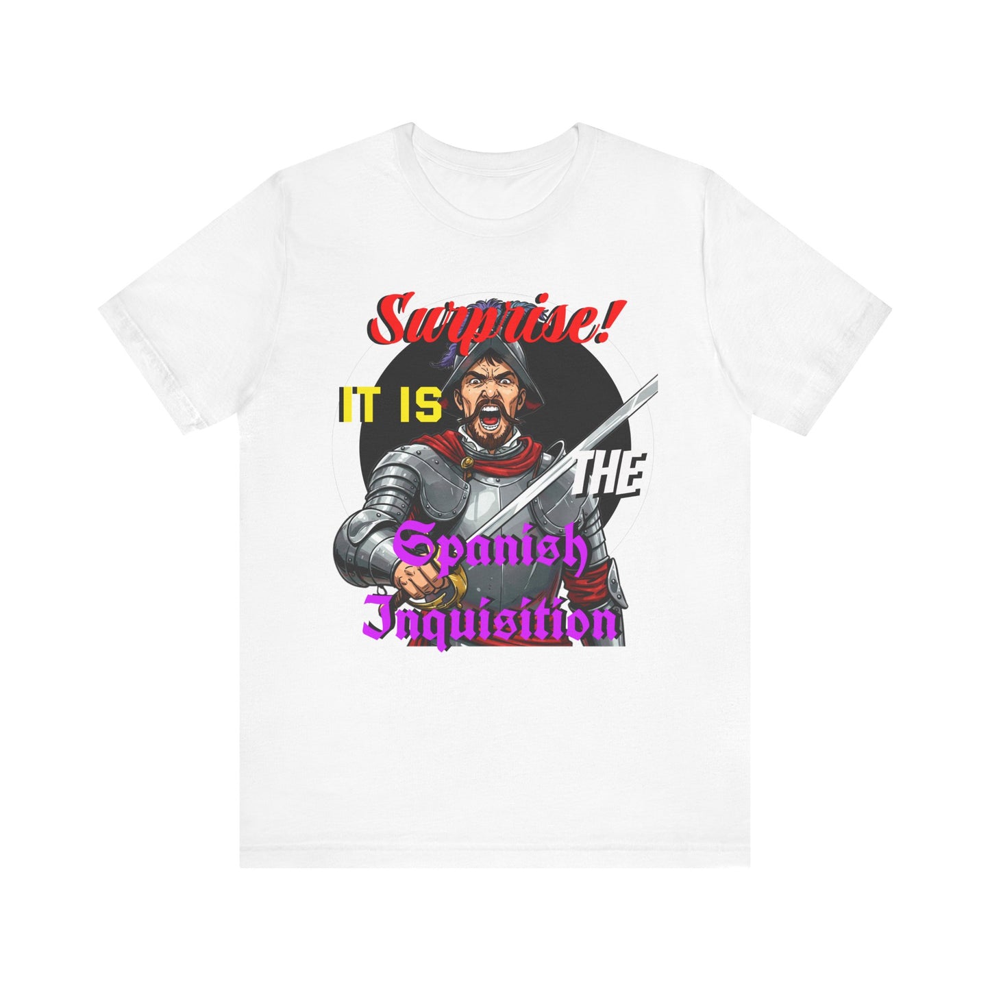 Hilarious Spanish Inquisition T-Shirt, British Humor Tee, Unisex Short Sleeve, Ideal for Parties, Gifts, Comedy Lovers